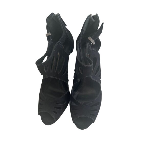 SCHUTZ Black Suede Zip Sandals Heels Size 6.5 - Picture 4 of 9